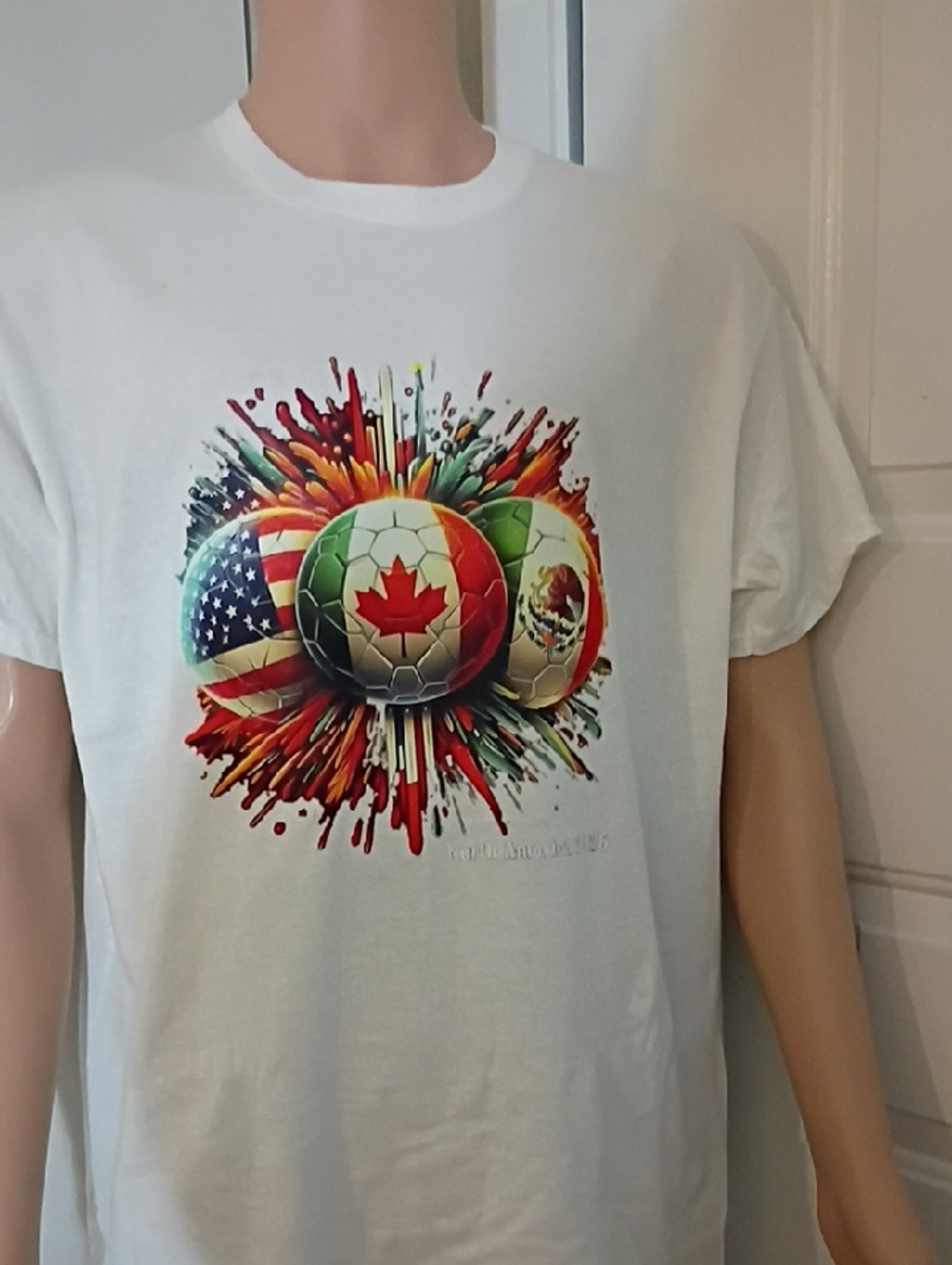 Gildan White Short Sleeve Tee with Tricolor Soccer Ball Graphic